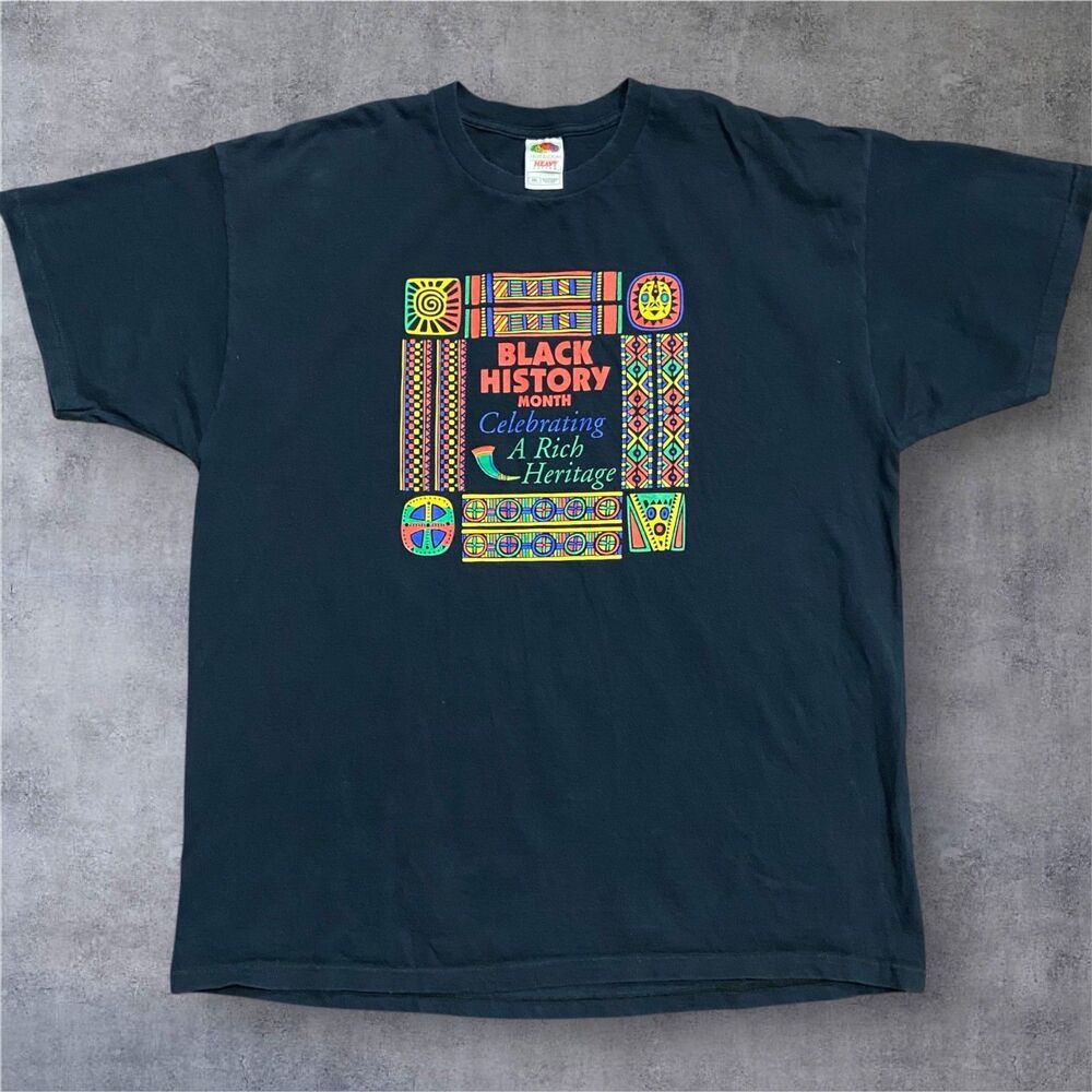 Fruit Of The Loom Vintage Y2K Black History Month Graphic Tee Black Men's 2XL